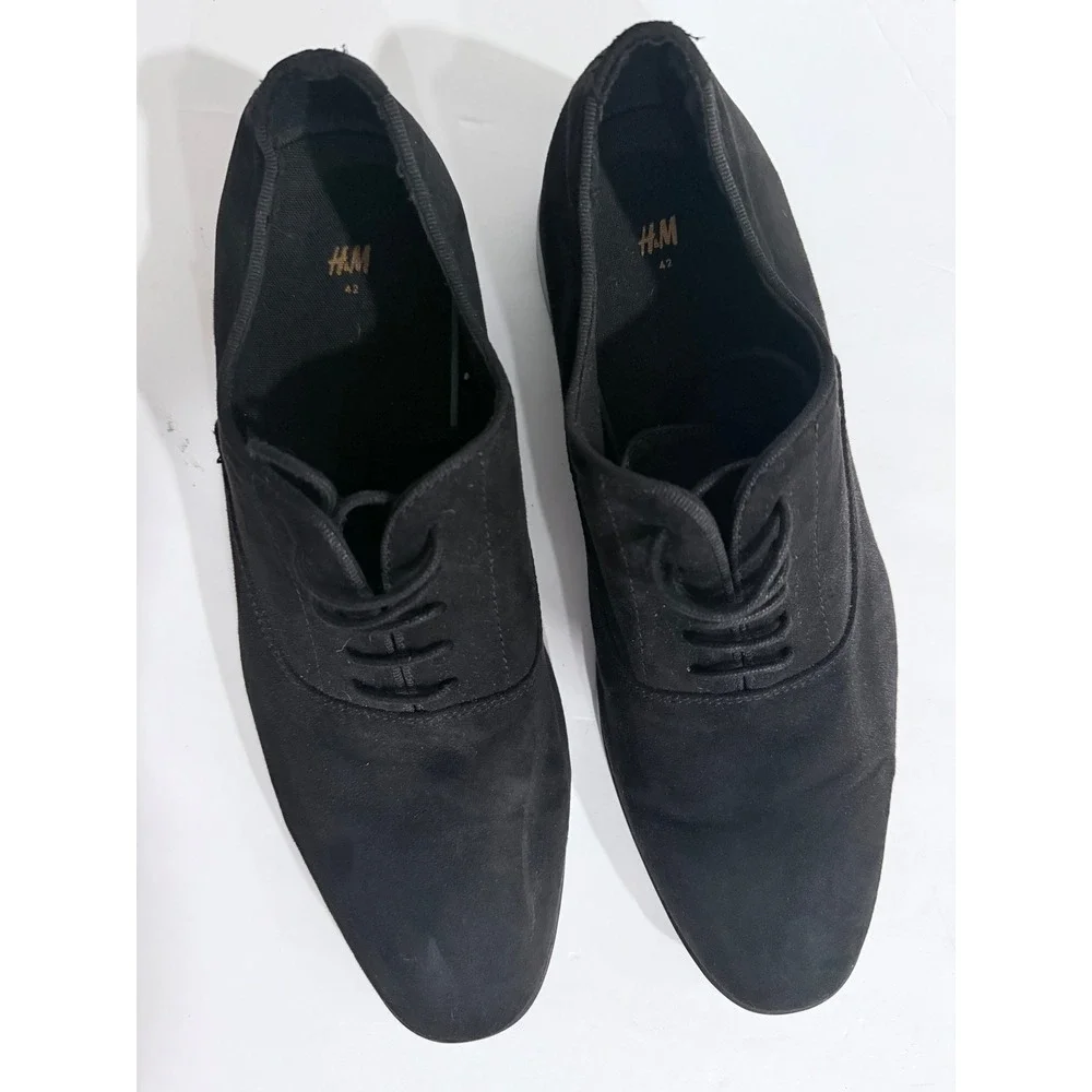 HM Mens Black Faux Suede Oxford Dress Shoes Lace Up Round Toe Size 42 US 9